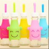 韩国新款硅胶套笑脸玻璃汽水瓶手提便携卡通硅胶杯套