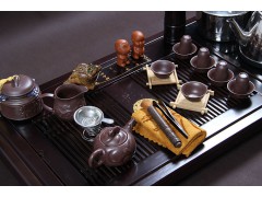 陶世界网 紫砂茶具套装整套功夫茶具冰裂四合一电磁炉科技木茶盘