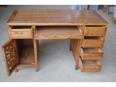 榆木老料荷花电脑桌 抽屉版 榫卯结构 明清仿古实木 中式 大班桌