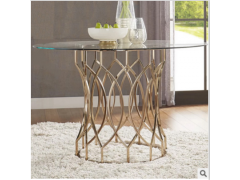 新款轻奢现代美式餐桌 钢化玻璃不锈钢镀金圆桌样板房设计师家具