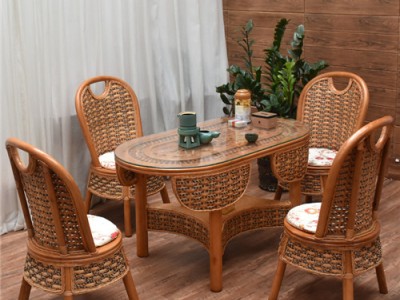 藤夫加高真藤椅五件套组合休闲小茶几庭院创意茶桌椅竹子家用靠背