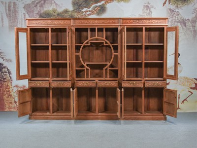 广西花梨书柜|供应防城港好用的花梨雕花鸟三组合书柜