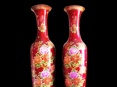 景德镇陶瓷花瓶 釉色山水落地大花瓶 手绘陶瓷工艺品摆件