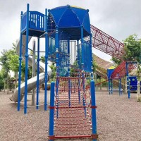 景观小区不锈钢滑梯定制无动力游乐设施农场木质滑梯儿童爬网设施