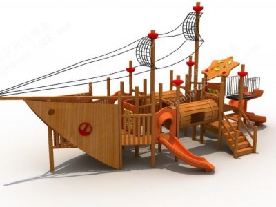 小区广场木质海盗船组合滑梯幼儿园木质荡桥拓展感统训练攀爬架