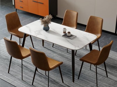北欧岩板餐桌椅组合现代简约长方形岩板家用餐桌椅意式家用饭桌