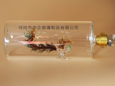 直管内置凤凰造型玻璃酒瓶吹制手工玻璃白酒瓶子吹制玻璃瓶